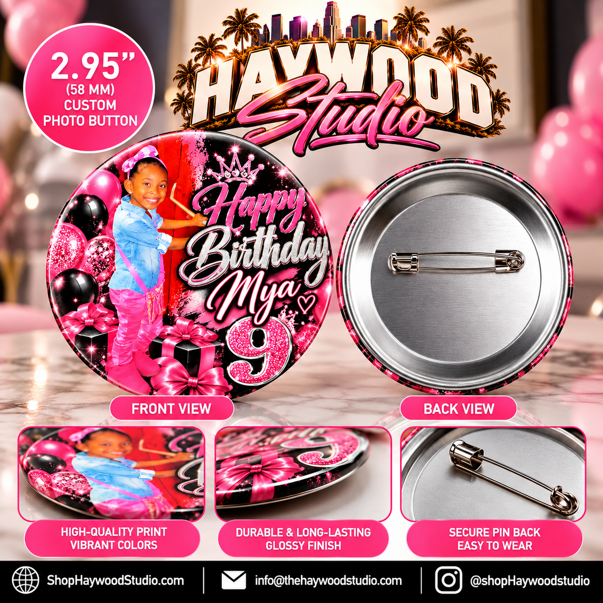 Custom Birthday Photo Button- 2.95"